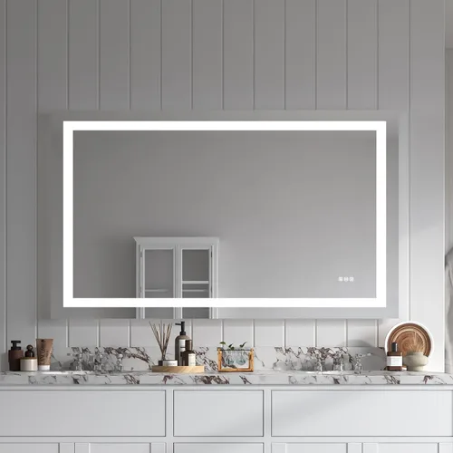 Miniatura 14 de TOOLKISS Espejo de baño LED frontal de 24 x 32 pulgadas, tocador iluminado montado en la pared con memoria inteligente antivaho regulable, vidrio