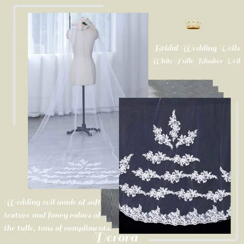 Miniatura 5 de Aiosy - Velo de novia con bordado, borde de encaje, con peine, longitud catedral, accesorios para el cabello
