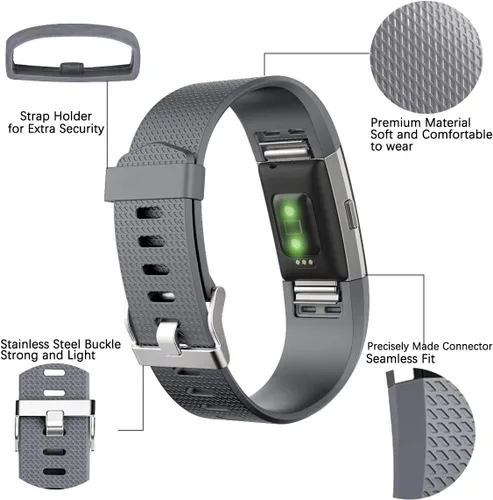 Miniatura 4 de Correas de reemplazo Maledan compatibles con Fitbit Charge 2, paquete de 3, grandes, gris/azul/negro Negro/Azul/Gris