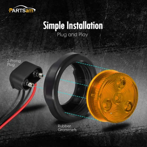 Miniatura 5 de Partsam 10x Luces Marcadoras de Separación LED Redondas Selladas Ámbar de 2", 4LED [Aprobado por DOT], Kit de Luces Marcadoras Laterales LED