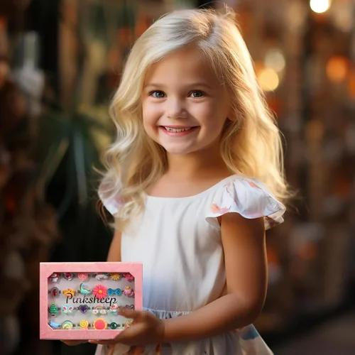 Miniatura 8 de PinkSheep Little Girl Jewel Rings in Box, Adjustable, No Duplication, Girl Pretend Play and Dress Up Rings (24 Lovely Ring)
