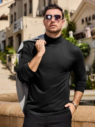 Miniatura 2 de Camisetas de cuello alto falso de moda para hombre, suéter de manga larga, diseño básico, camiseta interior ajustada