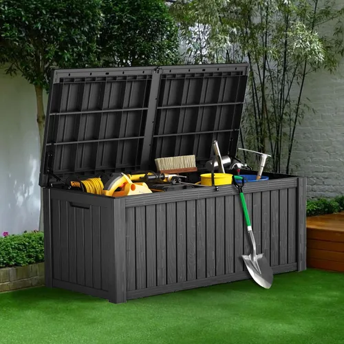 Miniatura 29 de Caja de almacenamiento para exteriores de 35 galones, caja de resina impermeable y con cierre para terraza, grande, contenedor de almacenamiento