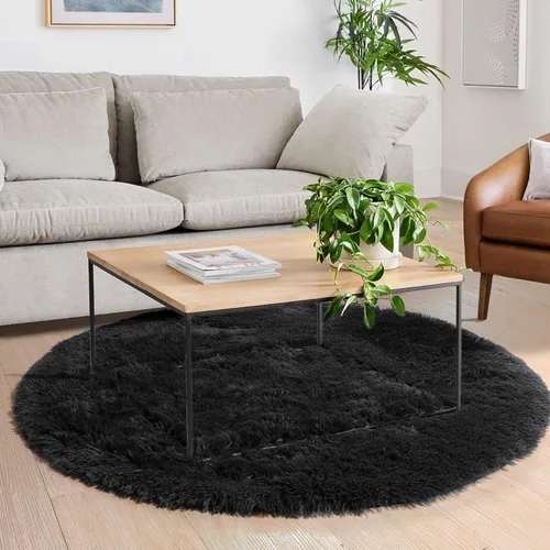 Miniatura 5 de Alfombra redonda pequeña negra de 3 pies para dormitorio, alfombra circular esponjosa para decoración de sala de estar, alfombra circular peluda