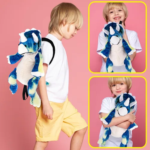 Miniatura 5 de ArtCreativity Mochila de dinosaurio de felpa, mochilas de animales de peluche de 22 pulgadas en forma de triceratops, bolsa de dinosaurio de peluche