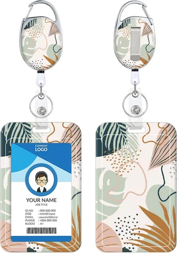 Miniatura 29 de Portainsignia Retráctil, Carrete de Insignia con Clip para Cinturón de Patrón Estampado Lindo con Llavero, Protector de Tarjeta de Identificación