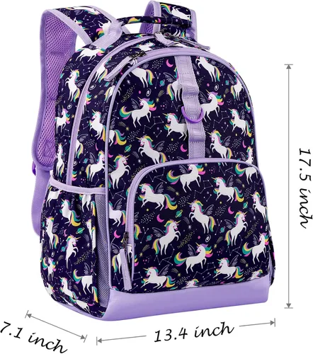Miniatura 2 de Choco Mocha Mochila de escuela primaria de 17 pulgadas para niños, Unicornio espacial, morado