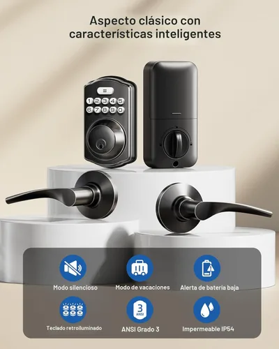 Miniatura 4 de Veise Cerradura de puerta de entrada sin llave con 2 manijas de palanca, cerrojo electrónico para teclado, juego de cerradura digital inteligente