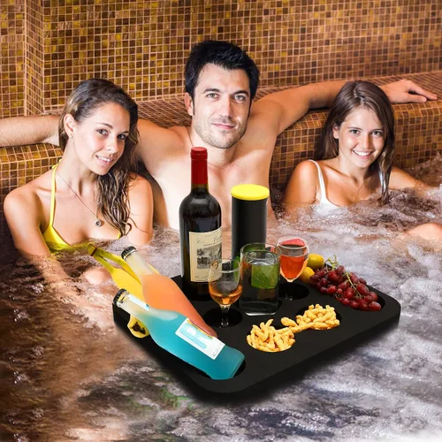 Miniatura 3 de Portavasos Flotante, Bandeja de Mesa de Refrigerios para Piscina, Playa, Fiesta o Jacuzzi Flotante - Barra de Servicio Versátil y Portátil
