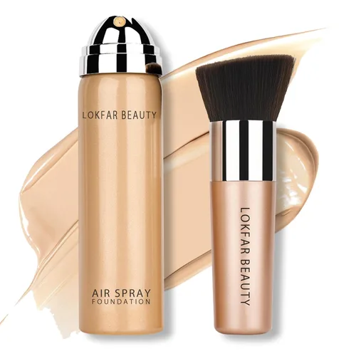 LOKFAR Aerosol de base AirBrush - Kit de maquillaje en aerosol de niebla sedosa con brocha, base de cobertura completa para un acabado suave y #02