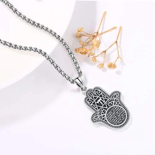 Miniatura 96 de Aniu Joyería de plata de ley 925 Hamsa de Fátima para mujer con circonita cúbica, viene con caja de regalo negra