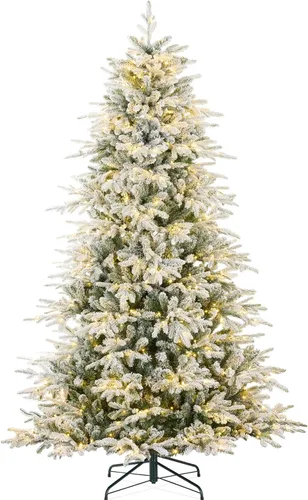 Best Choice Products Árbol de Navidad de Aspen completamente flocado, pino noble realista de 6 pies preiluminado con 450 luces LED brillantes, 2 en