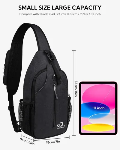Miniatura 100 de WATERFLY Bolsa pequeña de senderismo: mochila cruzada para el pecho, mochila para hombres y mujeres con correa de hombro agradable a la piel