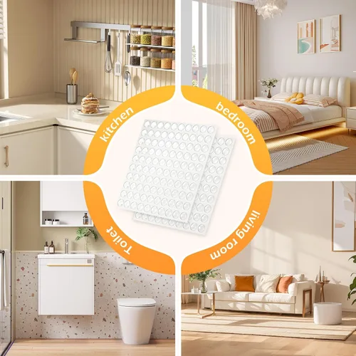 Miniatura 7 de Parachoques para puerta de gabinete, 200 piezas autoadhesivas transparentes para puertas de armario para armarios de cocina, tablas de cortar