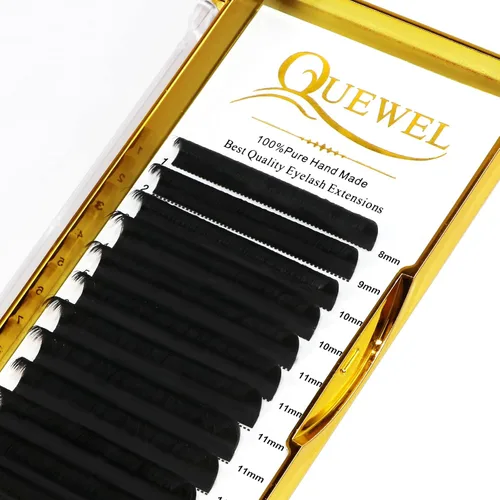 Miniatura 7 de QUEWEL - Extensiones de pestañas de abanico fácil 0.07mm, rizado C, extensiones de pestañas de 8-15mm, bandejas de pestañas mixtas, mate negro