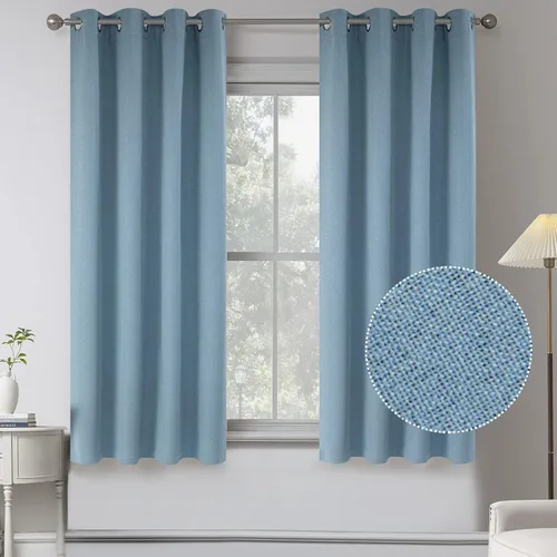 Miniatura 17 de KEQIAOSUOCAI Cortinas de lino 100% opacas de 100 pulgadas de largo, 2 paneles para dormitorio, estilo casa de campo moderna, completamente negro