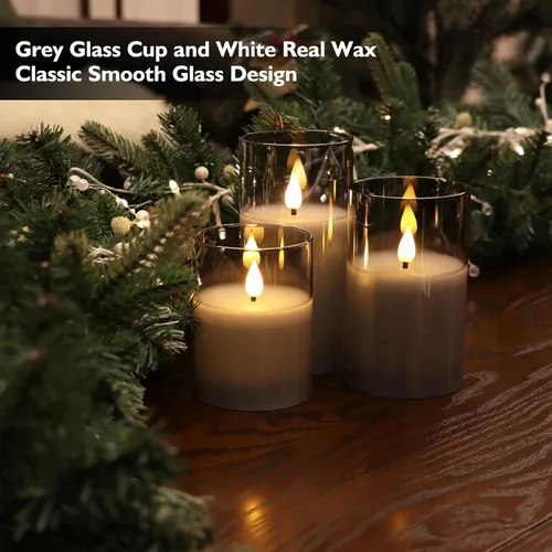 Miniatura 3 de Rhytsing Velas LED de cristal gris operadas por baterías con control remoto, juego de regalo de vela sin llama, luz blanca cálida - Incluye 6
