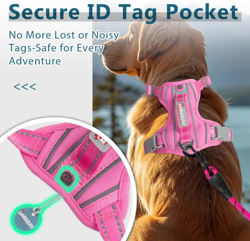 Miniatura 2 de BARKBAY Arnés para perro sin tirones con bolsillo para etiqueta de identificación, resistente, reflectante, de fácil control para perros grandes Rosa