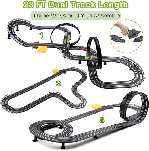 Miniatura 2 de Juegos de Pistas de Carreras de Coches de Ranura, Pista de 23 pies con Batería o Eléctrica con 4 Coches de Ranura, Contadores de Vueltas de Carreras