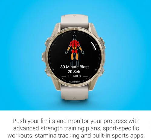Miniatura 5 de Reloj inteligente multideporte Garmin Fenix 8 Premium con GPS para correr, 43 mm AMOLED, clasificado para buceo, linterna incorporada Oro suave