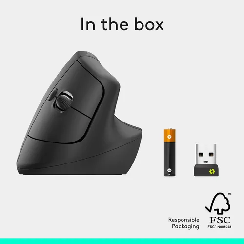 Miniatura 8 de Logitech Lift - Mouse ergonómico vertical, inalámbrico, Bluetooth o receptor USB, clics silenciosos, 4 botones, mouse inalámbrico para mano derecha