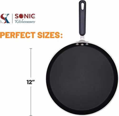 Miniatura 6 de Sonic Kitchenwares - Sartén antiadherente para crepas de 12 pulgadas, revestimiento antiadherente saludable para Roti Egg Tortilla Tawa Dosa, sartén