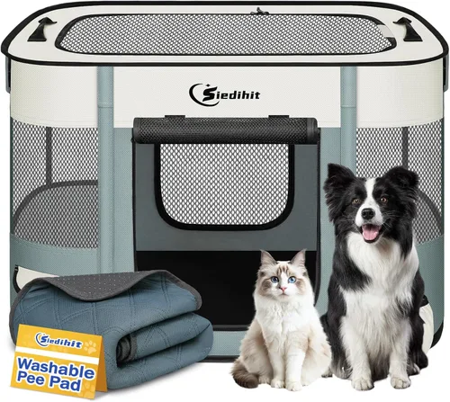 Miniatura 11 de Corralito para perros, gatos y mascotas, corralito portátil para perros en interiores y exteriores, viajes, camping, carpa jaula plegable para Gris