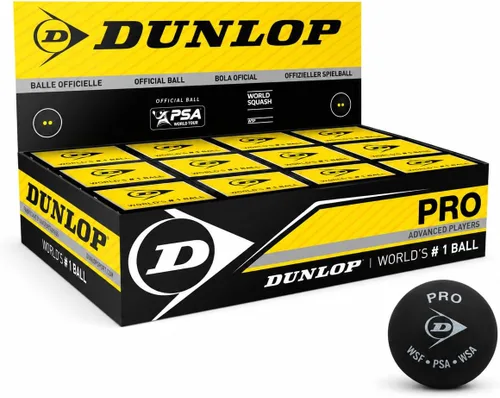 Dunlop Sports Pro XX Pelota de squash - Caja Pro Negro/Punto Amarillo Doble (D700108)