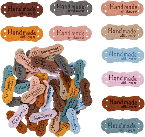 50 etiquetas de cuero en relieve de colores y etiquetas, microfibra, 10 colores, 15x42mm, con agujeros para jeans, bolsos, zapatos, sombrero