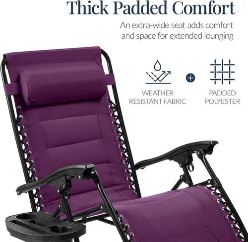 Miniatura 4 de Best Choice Products Silla acolchada de gravedad cero de gran tamaño, reclinable plegable para patio al aire libre, tumbona antigravedad XL