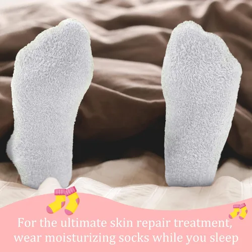 Miniatura 5 de Janmercy 3 pares de calcetines Aloe con gel hidratante para spa, calcetines de dormir esponjosos con loción no deslizante para pies secos