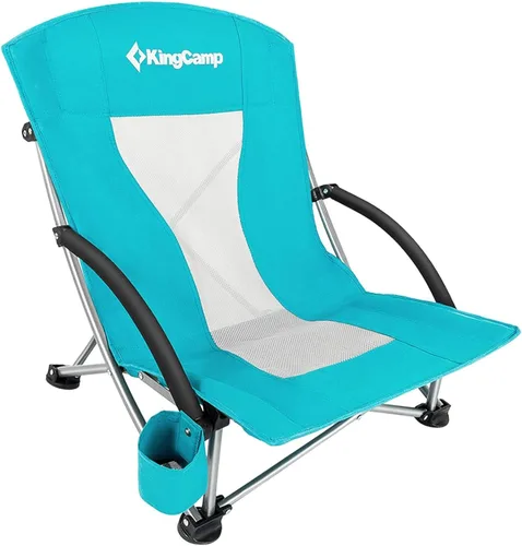 Miniatura 18 de KingCamp Silla de playa baja, silla de camping plegable con respaldo alto para adultos, asiento de malla transpirable de gran tamaño, silla portátil