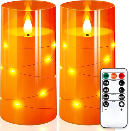Miniatura 16 de NURADA Velas parpadeantes sin llama: luces de cadena de estrella incorporadas, velas LED de mecha 3D acrílicas que funcionan con pilas, con control
