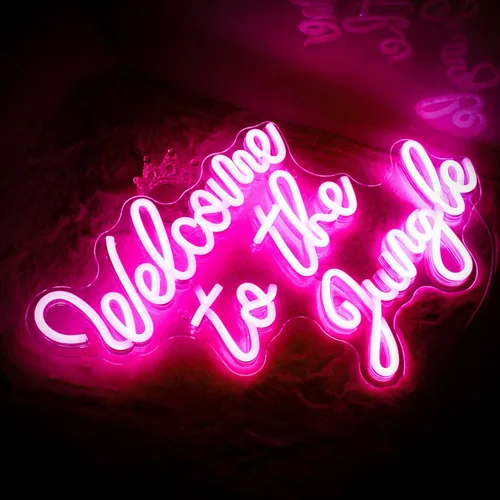Miniatura 5 de Letrero de Neón Bienvenido a la Jungla en Rosa, Luz de Neón LED para Decoración de Pared, Letrero USB de Letras Iluminadas para Dormitorio