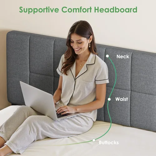 Miniatura 5 de Marsail Base de cama de tamaño individual con cabecero, tapizado, ajustable de 6 a 12 pulgadas, capacidad de 1300 libras, diseño de madera