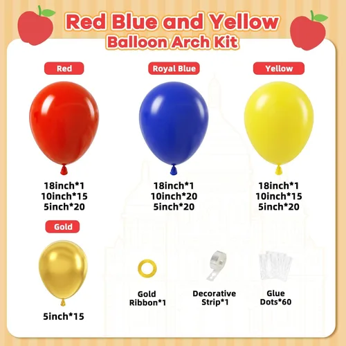 Miniatura 2 de Kit de guirnalda de arco de globos rojos, azules y amarillos, 131 piezas para decoraciones de fiesta de cumpleaños