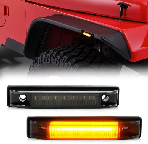 D-Lumina Guardabarros Ensanchados Conjunto de Luz Marcadora Lateral Lente Ahumada Ámbar para Je-ep Wrangler TJ JK JL Guardabarros Ensanchados
