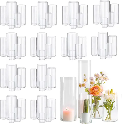 Miniatura 11 de 5 piezas de jarrones de vidrio Cilindro Jarrones para centros de mesa Pequeños jarrones de flores de vidrio transparentes Jarrones para decoración