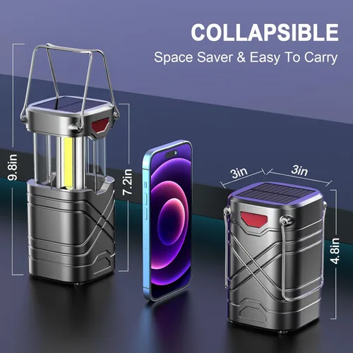 Miniatura 4 de LETMY Paquete de 4 linternas de camping, linternas LED recargables, linternas de huracán alimentadas por batería solar con 3 formas de alimentación