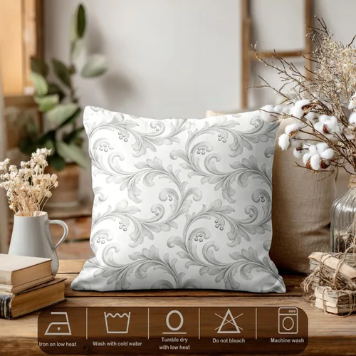 Miniatura 3 de Batmerry Juego de 2 fundas de almohada decorativas con estampado floral gris y blanco de 18 x 18 pulgadas, estilo victoriano con patrón de flores