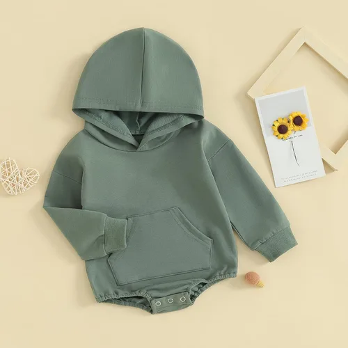 Miniatura 2 de Ropa de otoño para bebé, niño, niña, sudadera con capucha, mameluco liso de manga larga, ropa de invierno
