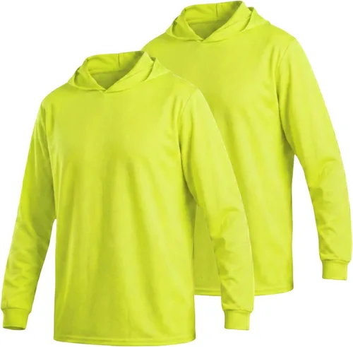 Miniatura 14 de HYCOPROT Hi Vis - Camisas de seguridad con capucha de alta visibilidad, manga larga, camisetas de trabajo de construcción, camisetas con capucha