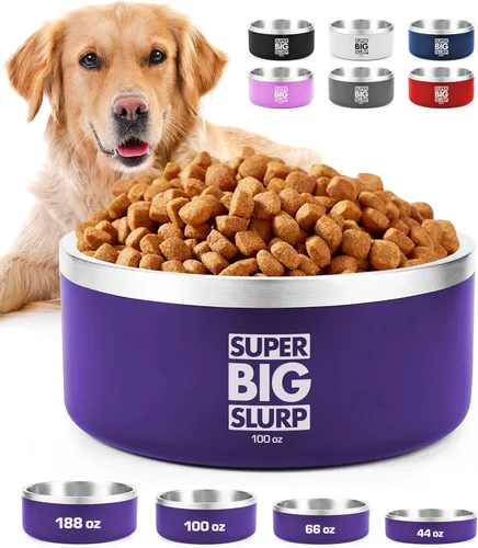 Miniatura 29 de Tuff Pupper Cuenco de acero inoxidable aislado resistente de 100 onzas para perros grandes, base antideslizante, apto para lavavajillas Rosa Punch