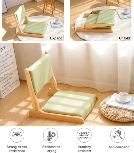 Miniatura 2 de SAZDFY Silla plegable de tatami con soporte de espalda, silla de meditación, silla portátil japonesa sin piernas, sofá perezoso de madera, ventana