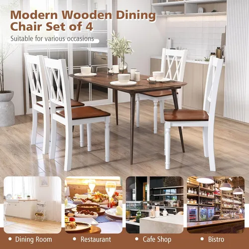 Miniatura 7 de Giantex Juego de 2 sillas de comedor blancas de madera con asiento de madera de goma, patas de madera de acacia, carga máxima de 360 libras, sillas