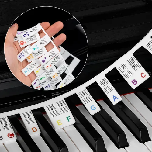 Miniatura 7 de Etiquetas de notas extraíbles para teclado de piano, 88 teclas para guías de notas para principiantes, hechas de silicona, viene con clip de libro