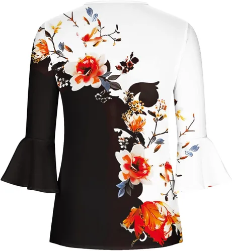 Miniatura 50 de Ceboyel Blusa tipo túnica con estampado floral para mujer, con botones, estilo Henley, con manga de codo, casual, trajes de moda para mujer