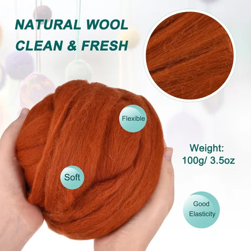 Miniatura 82 de uxcell Lana de fieltro con aguja, hilo de lana de fibra natural de 3.5 onzas para fieltro húmedo, manualidades, materiales de bricolaje