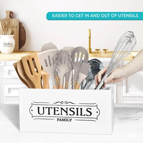 Miniatura 2 de Soporte para utensilios de cocina para encimera, organizadores extra grandes y almacenamiento, decoración de granja de madera y recipiente