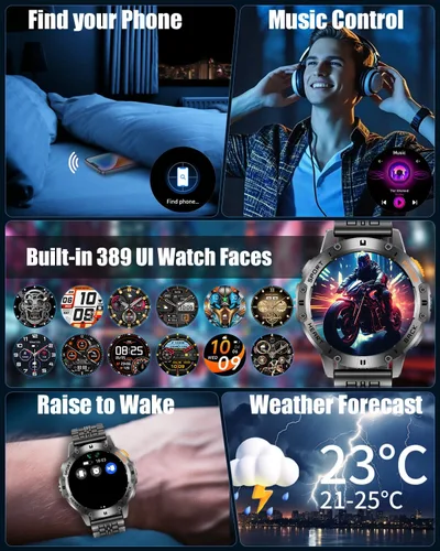 Miniatura 9 de Relojes inteligentes militares para hombres con llamada Bluetooth, reloj inteligente impermeable AMOLED de 1.43" con linterna, rastreador de fitness